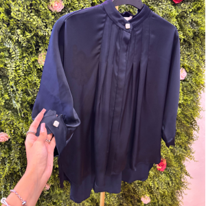 Maglia / Blusa Donna Vero Moda Blu Navy con Colletto Alto e Pieghe
