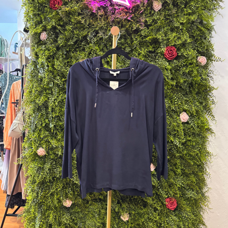 Felpa Leggera Donna Tom Tailor Blu con Cappuccio e Lacci