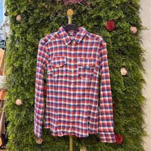 Camicia Donna Fiorucci a Quadri Rosso, Blu e Bianco con Taschini e Logo Ricamato