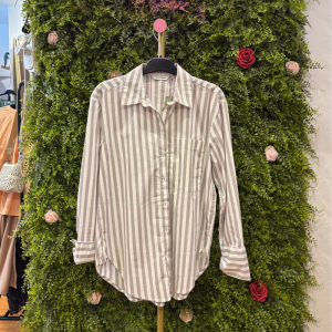 Camicia / Blusa Donna Tom Tailor Righe Tortora e Bianche con Taschino e Colletto Classico