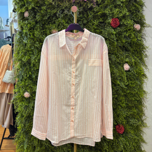 Camicia / Blusa Oversize Donna Vero Moda Righe Rosa e Bianche con Taschino e Manica Lunga