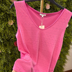 Canottiera / Top Donna Tom Tailor Fucsia Scuro con Lavorazione Traforata e Scollo a V