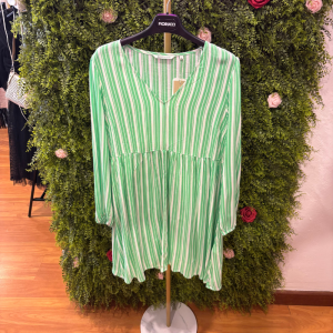 Abito / Vestito Corto Donna Tom Tailor a Righe Verdi e Bianche con Scollo a V e Arricciatura in Vita