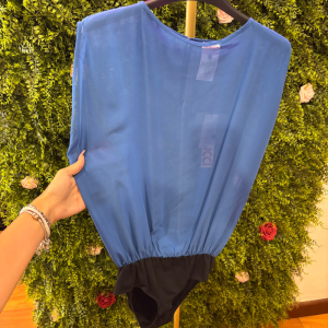 Body Donna Fiorucci Blu Elettrico e Nero Senza Maniche con Parte Superiore Effetto Blusa