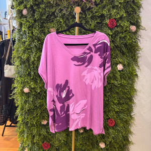 T-Shirt / Maxi T-Shirt Overfit Donna Tom Tailor Plus Size Lilla con Stampa Floreale Artistica e Scollo a V