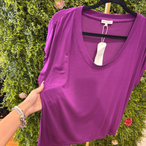 T-Shirt / Maxitop Donna Tom Tailor Viola Magenta con Ampio Scollo a V e Vestibilità Morbida