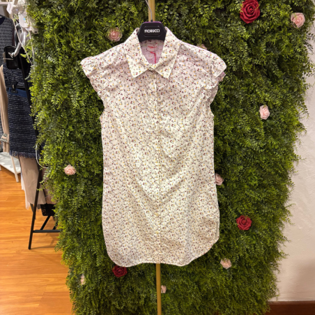 Maxi Camicia / Abito Chemisier Fiorucci Corto a Fiori con Maniche ad Aletta