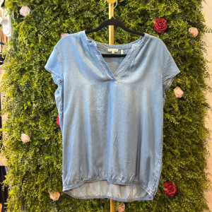 Maglia Donna Tom Tailor Effetto Denim con Scollo a V e Fondo Elastico