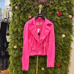 Giacca Corta / Biker a Vento Donna Fiorucci Fucsia con Stampa Iconica Skull