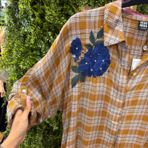 Camicia / Maxi Camicia Donna Vero Moda Senape a Quadri con Ricami Floreali